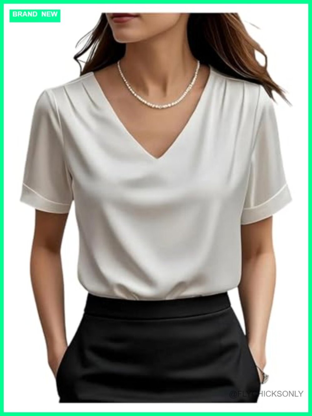 Satin Silk Blouse V Neck Short Sleeve Dressy Top for Women